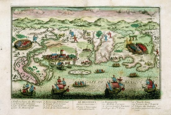 Image courtesy of The Historic New Orleans Collection, ca. 1720; hand-colored engraving by François Chéreau;