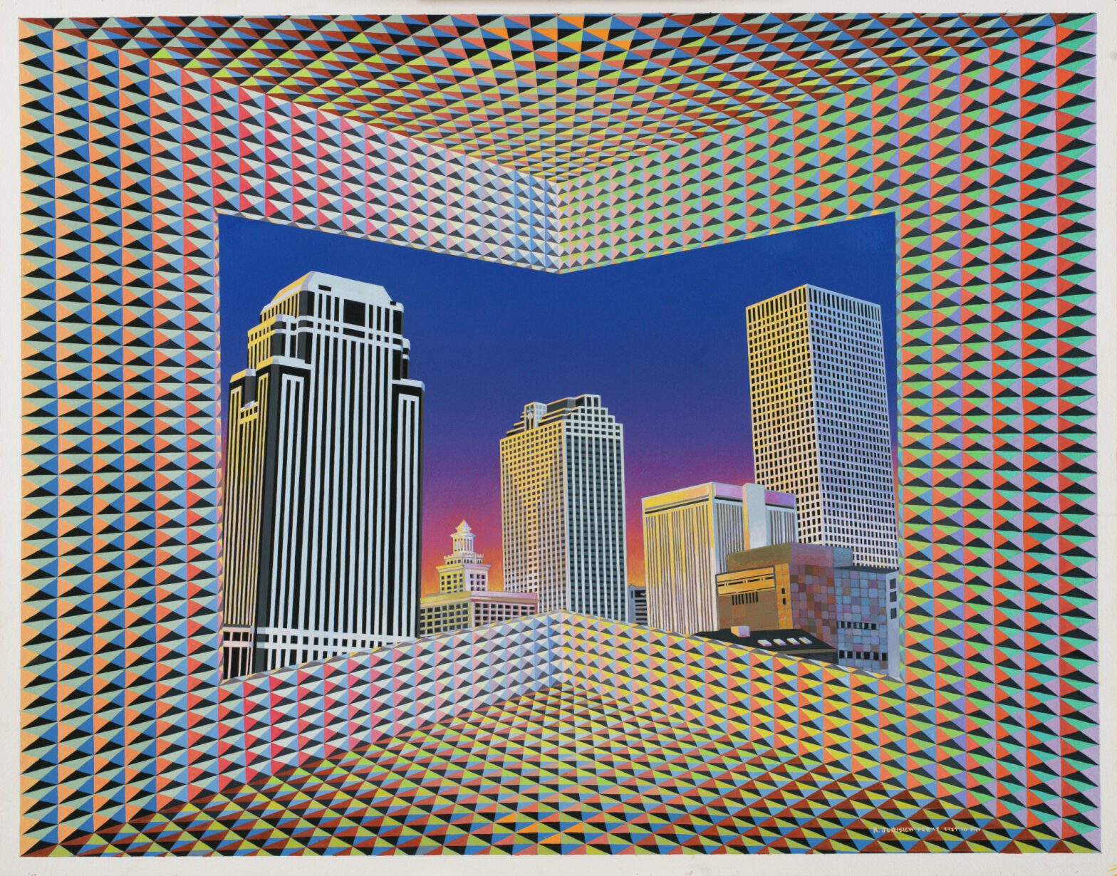 Cityscape, by Krista Jurisich. Created in 1987. Gouache on paper.